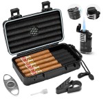 Flauno Travel Cigar Humidor Case - Portable Humidor Kit with Lighter (Without Gas), Cutter, Holder, Humidifier & Dropper, Waterproof, Crushproof, Airtight Seal (Holds up to 10 Cigars)