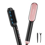 Wavytalk Hair Straightener Brush,Sleek Sweep Ionic Straightening Brush with 6 Temperature Adjust, Anti-Scald Ceramic Hair Straightener Comb Fast Heating for Home Salon, Dual Voltage, Rose Gold