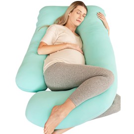 Cute Castle Cooling Cover Pregnancy Pillows, Soft U-Shape Maternity Pillow with Removable Cover - Full Body Pillows for Adults Sleeping - Pregnancy Must Haves - Jumbo 57 Inch - Turquoise