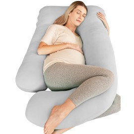 Cute Castle Cooling Cover Pregnancy Pillows, Soft U-Shape Maternity Pillow with Removable Cover - Full Body Pillows for Adults Sleeping - Pregnancy Must Haves - Jumbo 57 Inch - Light Grey