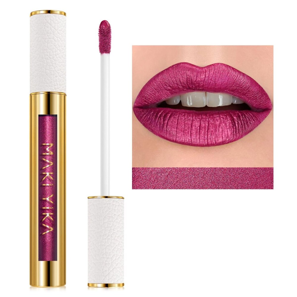 MAKI YIKA Metallic Lipstick Long Lasting Hot Pink Lipsticks for Women Shine Red Lipstick Smudgeproof Transferproof Lip Gloss (BR02 Metal Barbie)