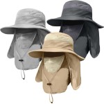 3 Pack Mens Outdoor Wide Brim Fishing Hat,UPF 50+ Sun Protection Cap with Face Neck Flap for Hiking & Garden