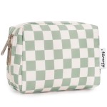 Narwey Small Checkered Makeup Bag for Purse Mini Cosmetic Bag Travel Makeup Pouch Zipper Pouch Cute Make up Bags with Compartments for Women Girls (Mint Green Checkerboard, Small)