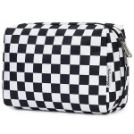 Narwey Checkered Makeup Bag Travel Cosmetic Bag Organizer Toiletry Bag Make Up Bags with Compartments for Women Girls (Large, Black Checkerboard)