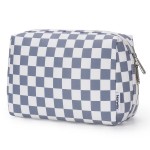 Narwey Checkered Makeup Bag Travel Cosmetic Bag Organizer Toiletry Bag Make Up Bags with Compartments for Women Girls (Large, Grayish Blue Checkerboard)