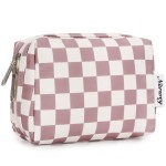 Narwey Small Checkered Makeup Bag for Purse Mini Pink Cosmetic Bag Travel Makeup Pouch Zipper Pouch Cute Make up Bags with Compartments for Women Girls (Dusty Rose Checkerboard, Small)