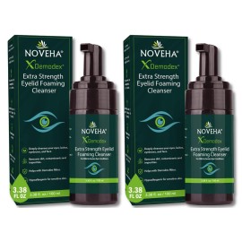 NOVEHA Demodex Eyelid Cleanser Foam | Extra Strength Tea Tree Oil Formula | Daily Face Wash For Eyelash, Demodex, MGD, Stye Eyes, Eye Irritations & Skin Dryness, 3.38 fl. oz. (100ml) - (Pack of 2)