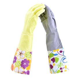 Household Gloves Latex Free Cleaning Grey and Yellow Gloves with Soft Lining Long Cuff 15 & Grip (2 Pair), X-Large