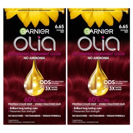 Garnier Olia Hair Color, Oil Powered Ammonia Free Permanent Hair Dye for Long-Lasting Color, 6.65 Intense Red, 2 Dye Kits