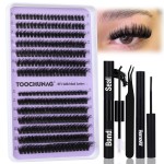 TOOCHUNAG Fluff Lash Extension Kit Thick Eyelash Extension Kit 60D+80D Wispy Lash Clusters Individual Lashes Kit with Lash Bond and Seal, Lash Remover, Eyelashes Tweezers (280Pcs,10-18mm)