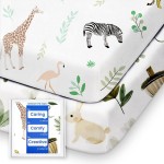 Pack N Play Sheets Fitted, TotBasic Ultra Soft Mini Crib Sheets Safari, Premium Jersey Knit Pack and Play Sheets Neutral, Stretchy Play Yard Sheets for Pack and Play Mattress, 2 Pack (Rabbit Giraff)