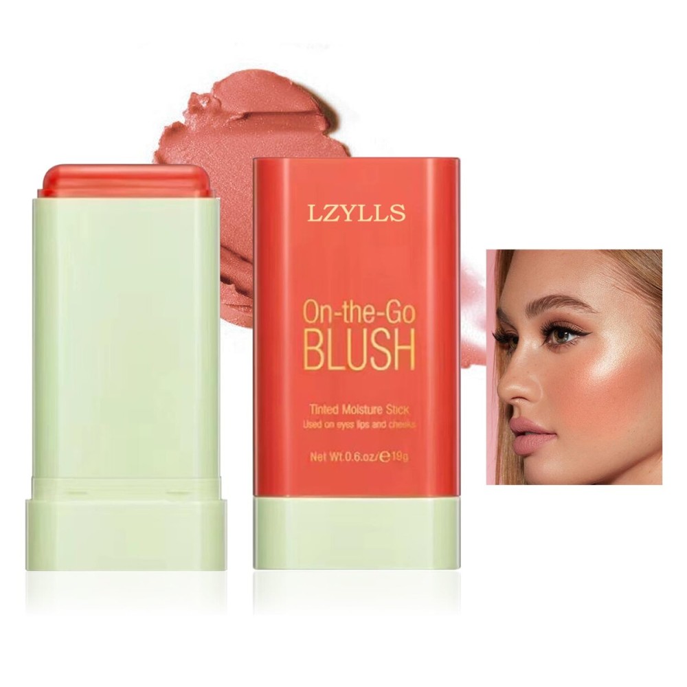 LZYLLS Cream Blush Stick with Brush, Waterproof Opaque Pink Stick Makeup, Full Coverage, Suitable for All Skin, 1.0 Count