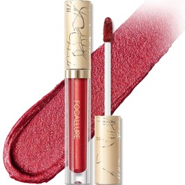 FOCALLURE Metallic Liquid Lipstick,Non Stick Cup Lip Gloss,High Impact Lip Color with Transfer-proof Wear,Long Lasting & Waterproof Lipstick Makeup for Women,RD02 Painkiller
