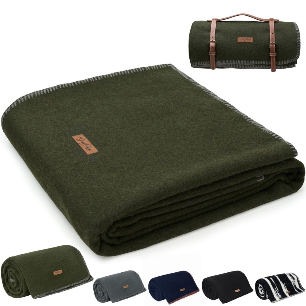 Molithe 100% Wool Blanket, 62 x 86, Warm, Thick, Washable, Military Wool Blanket, Great for Camping, Outdoors, Sporting Events, Survival Kits
