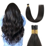 I Tip Human Hair Extensions 28 Inch 1B Natural Black - Long Straight Pre Bonded Black I Tip Hair Extensions 50g/50Strands