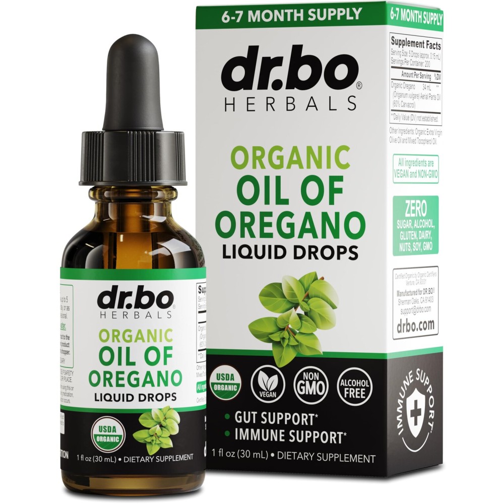 Oregano Oil Organic Liquid Drops - 6 Month Supply Organic Oil of Oregano Drops Liquid Tincture Extract, Cleanse, Detox, Immune Support, Digestive Gut Health - Pure Vegan Non-GMO Herbal Tincture 1 oz