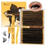 QUEWEL Lash Clusters Kit, 320Pcs 60D+80D 3D Lash Cluster Eyelash Extensions 12-18mm Lash Clusters Kit with Lash Bond and Seal and Lash Tweezers Easy DIY at Home(60+80D 3D Kit)