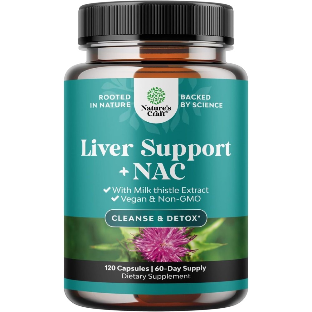 Liver Support NAC Supplement with Milk Thistle for Liver Cleanse Detox & Repair - N Acetyl Cysteine Supplement Liver Cleanse with Antioxidants, Turmeric, Choline, Dandelion & L-Glutathione - 120 Caps