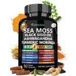 Adndale Sea Moss Black Seed Oil Ashwagandha Ginger Capsules. SeaMoss Capsules with Black Seed Oil, Ashwagandha, Turmeric, Moringa, Bladderwrack, Burdock Root, Manuka Honey, Cinnamon