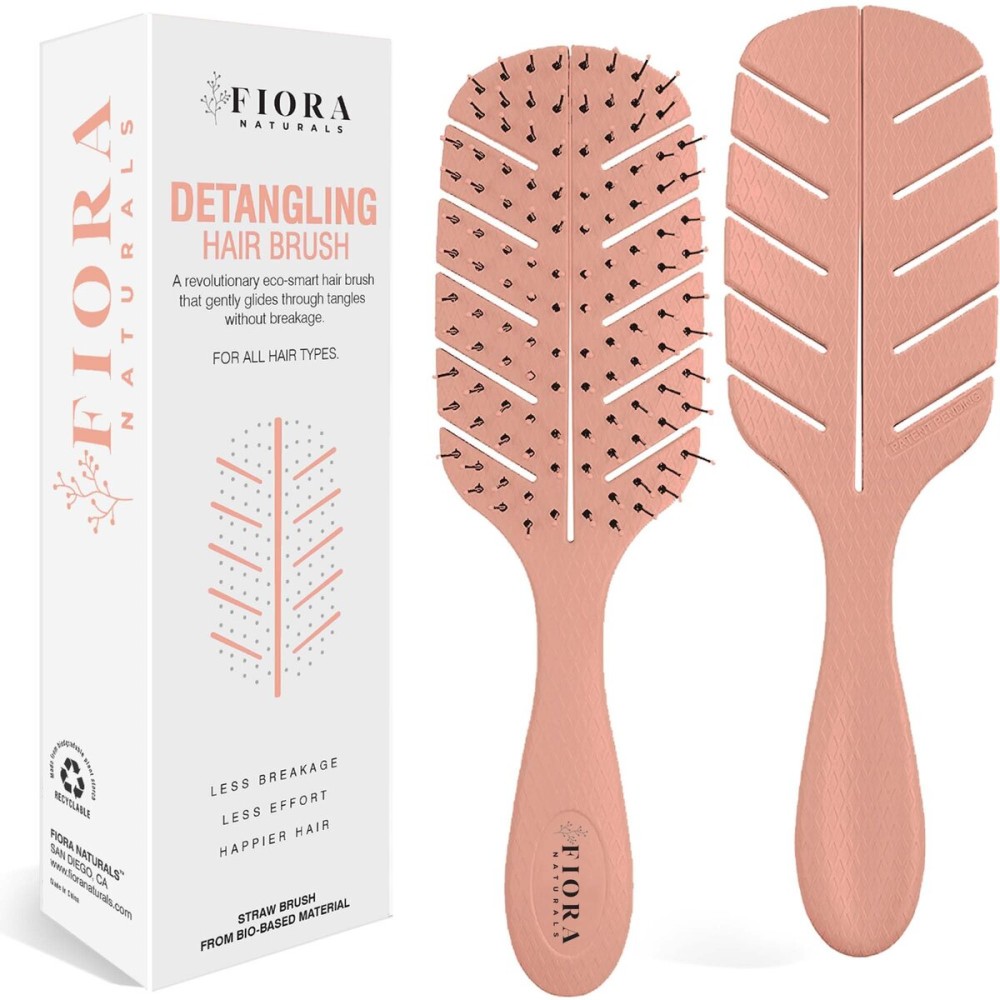 Detangler Brush by Fiora Naturals - 100% Bio-Friendly Detangling brush w/Ultra-Soft Bristles - Glide Through Tangles with Ease - For Curly, Fine, Black Natural, Women, Men, Kids - Dry and Wet Hair