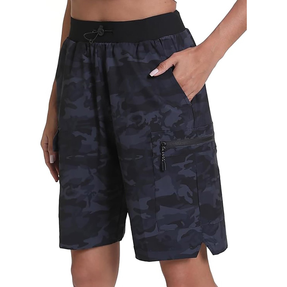 Rrosseyz Women\'s Hiking Cargo Shorts with Pockets Quick Dry Athletic Gym for Women Exercise Lounge(Black Grey Camo,M)