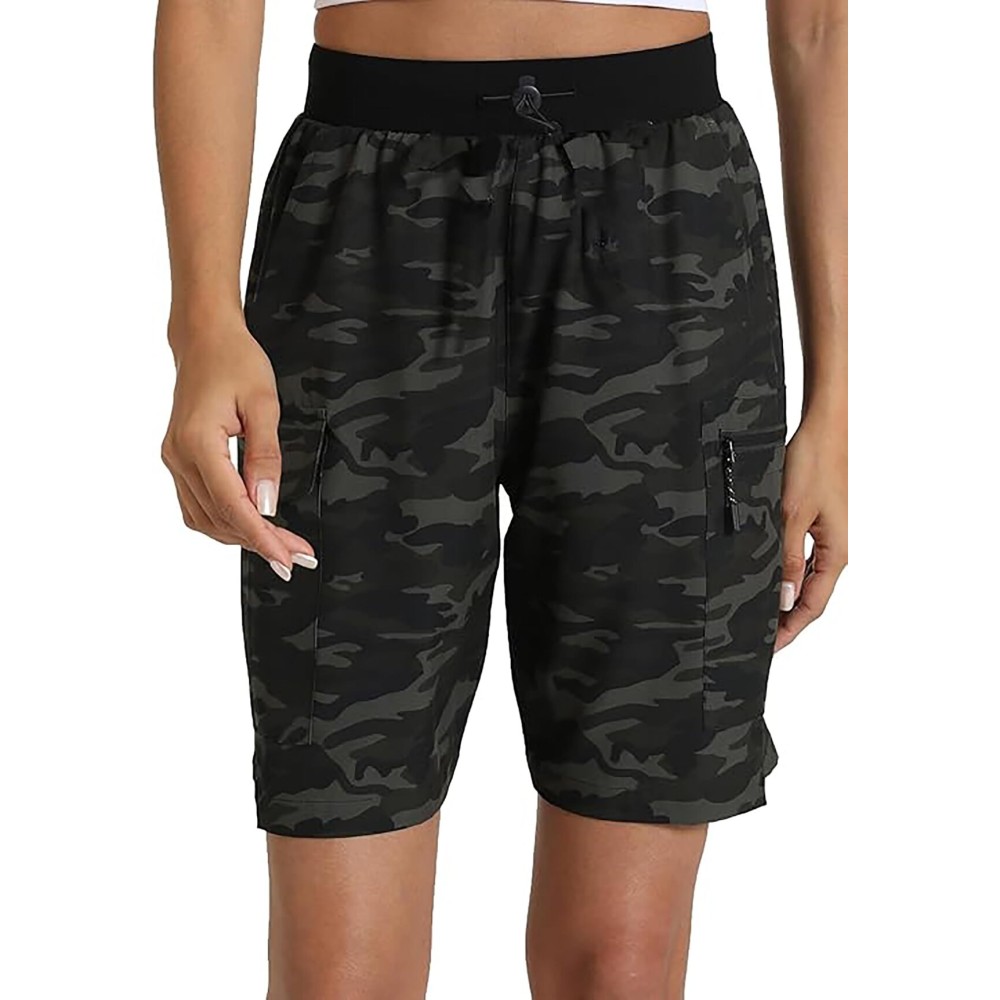 Rrosseyz Women\'s Hiking Cargo Shorts with Pockets Quick Dry Athletic Gym for Women Exercise Lounge(Black Green Camo,M)
