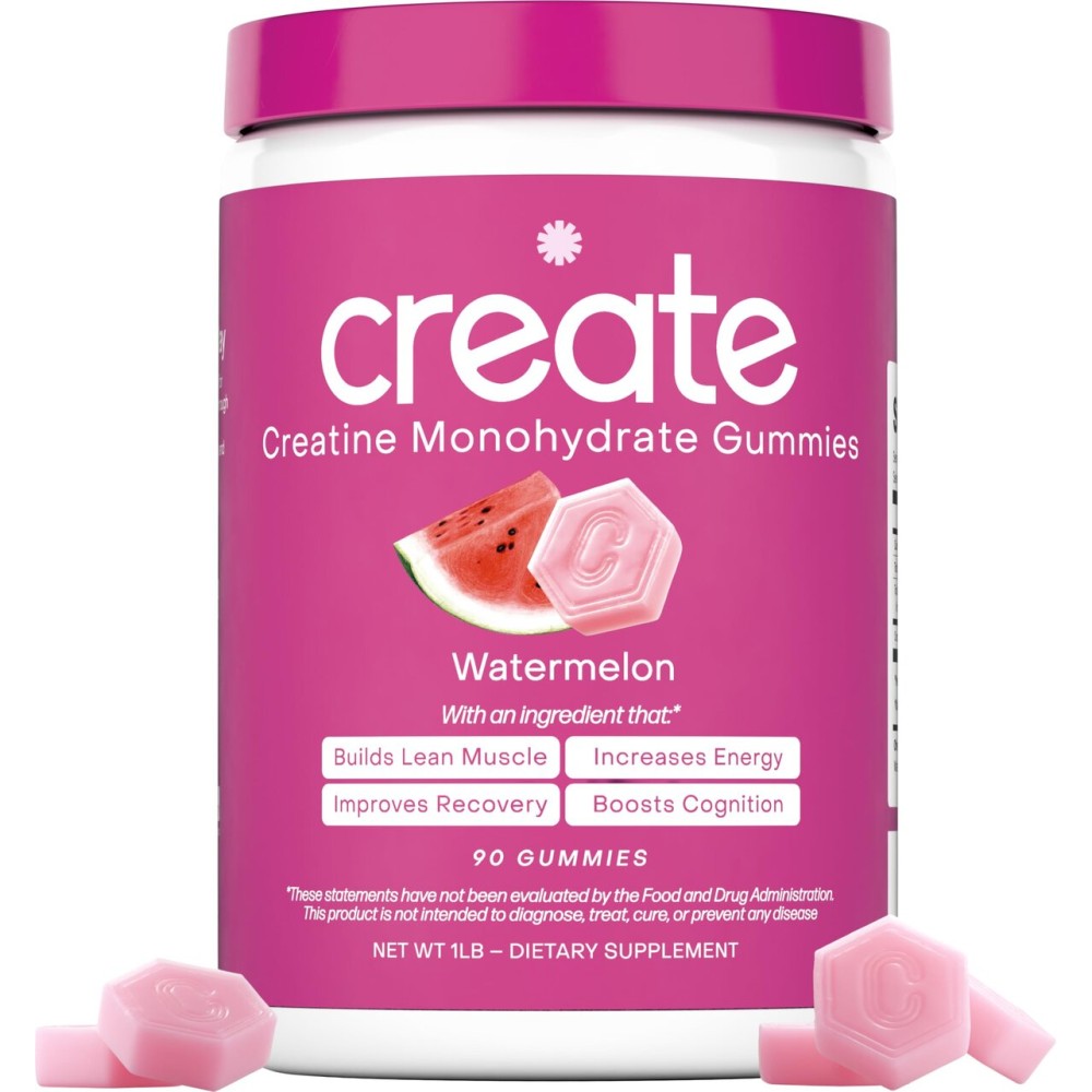 Create Creatine Monohydrate Gummies for Men & Women, Boost Focus, Strength, and Endurance, Anti-Melting Formula, Vegan, Gluten-Free, Non-GMO, 1.5g of Creatine per Gummy (Watermelon)