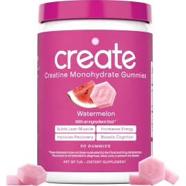 Create Creatine Monohydrate Gummies for Men & Women, Boost Focus, Strength, and Endurance, Anti-Melting Formula, Vegan, Gluten-Free, Non-GMO, 1.5g of Creatine per Gummy (Watermelon)