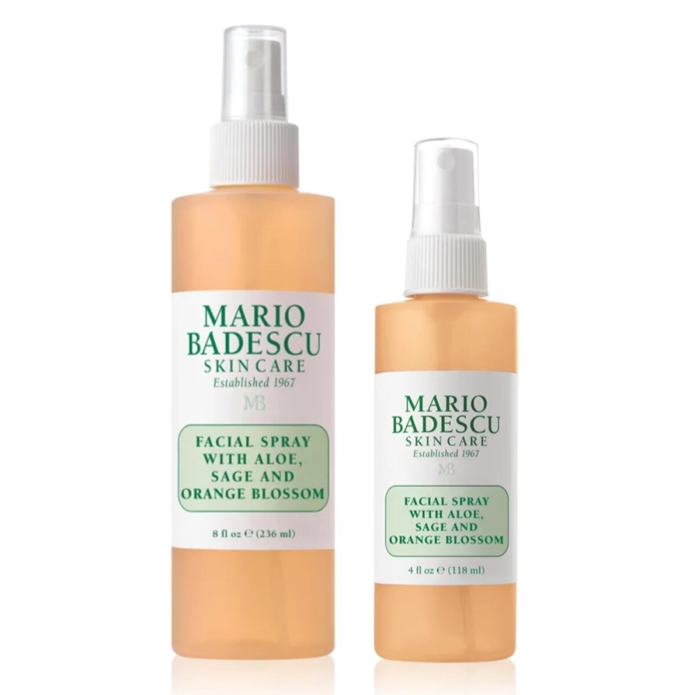 Mario Badescu Facial Spray with Aloe, Sage and Orange Blossom for All Skin Types | Face Mist That Hydrates & Uplifts | 8 FL OZ & 4 FL OZ Combo