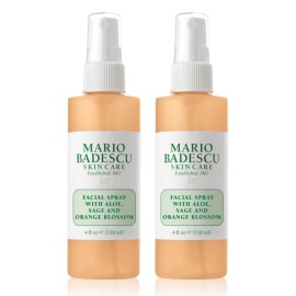 Mario Badescu Facial Spray with Aloe, Sage and Orange Blossom for All Skin Types | Face Mist That Hydrates & Uplifts | 4 FL OZ & 4 FL OZ Combo