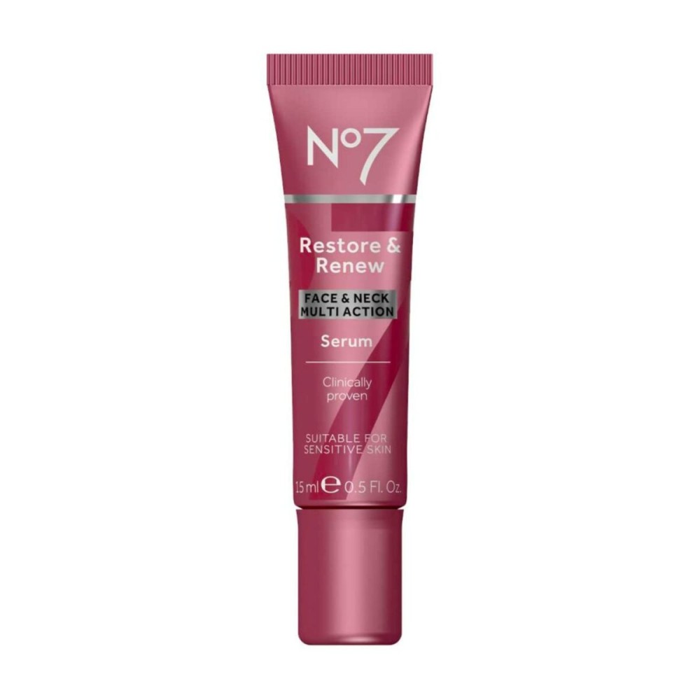 No7 Restore & Renew Face & Neck Multi-Action Serum - Collagen Peptide Anti-Aging Facial Treatment - Hyaluronic Acid Hydrating + Pro Retinol Skin Firming Hibiscus Peptides (2 Pack, 1.69 Fl Oz Each)