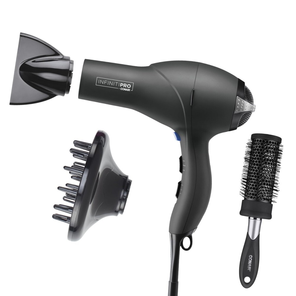 Infiniti PRO CONAIR Hair Dryer with Diffuser, Professional AC Motor, Tourmaline Ceramic Technology Blow Dryer, Includes Concentrator and Blowout Brush, Amazon Exclusive, Gray