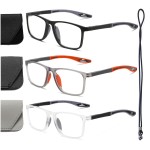 Hubeye TR90 Sports Reading Glasses for Men and Women Ultralight Flexible Anti-Blue Light ReadersBlack+Grey+Orange+3.5