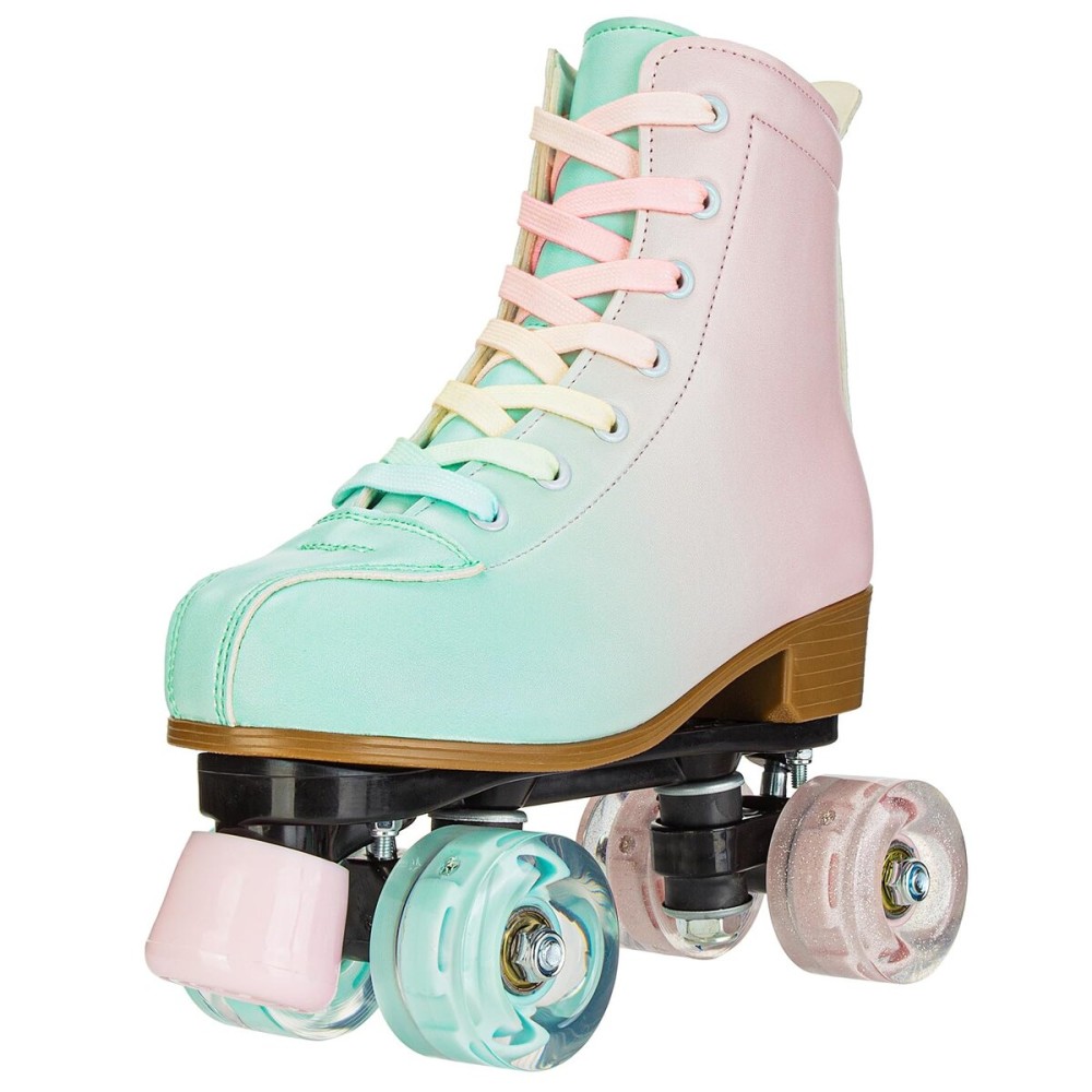 Magnitt Roller Skates for Girl and Women Rainbow Leather Roller Skate Ages 8-12 for Beginner Indoor Outdoor (Pink US:4)