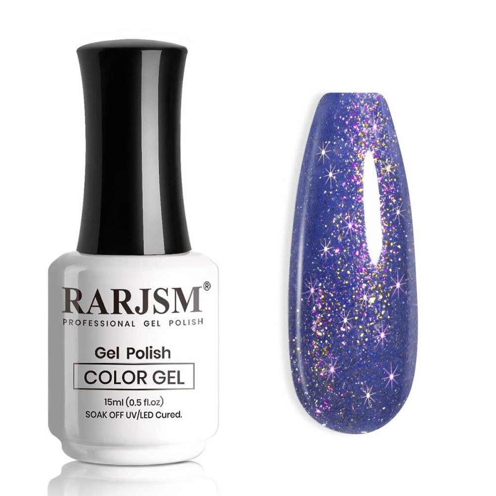 RARJSM Glitter Gel Nail Polish Bluish Purple Chunky Iridescent Rainbow Sparkle Holographic Small Flakes Shimmer Diamond Gel Polish Single Bottle Soak off UV LED Cured for Home Salon Manicure 15ML