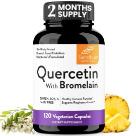 Quercetin with Bromelain Vegetarian Supplement Capsules | 120 Count (1000mg Per Serving 2400 GDU/g) | Supports Healthy Immune System, Helps With Seasonal Allergy Support | High Absorption Antioxidant