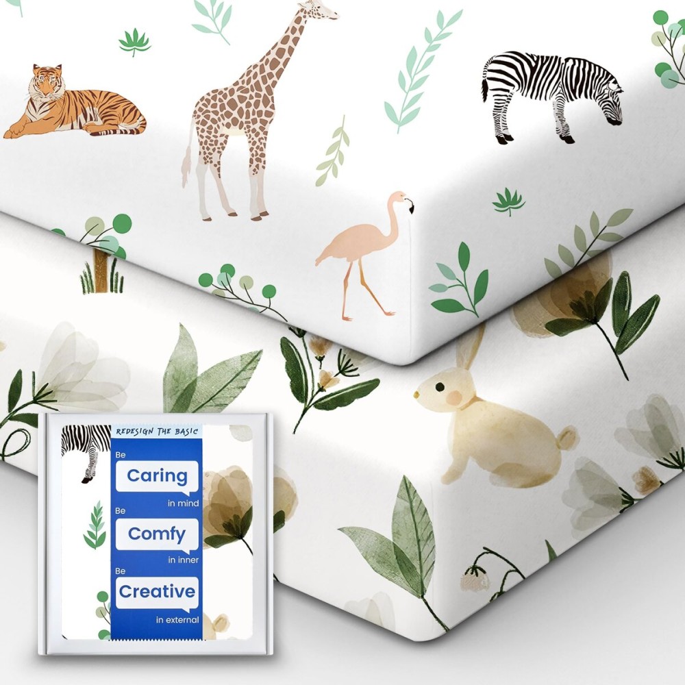 Crib Sheet Netural, Premium Soft Safari Jersey Knit Fitted Crib Sheet, Crib Mattress Sheet, 28\'\'x52\'\'x9\'\' Extra Deep Pocket