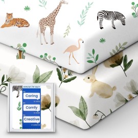Crib Sheet Netural, Premium Soft Safari Jersey Knit Fitted Crib Sheet, Crib Mattress Sheet, 28\'\'x52\'\'x9\'\' Extra Deep Pocket