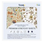 TotAha Premium Soft Pack n Play Sheets, Super Stretchy Jersey Knit Mini Crib Sheets Fitted, Silky Comfort Pack and Play Sheets Fitted, 2 Pack (Botanical Garden & Cute Bear)