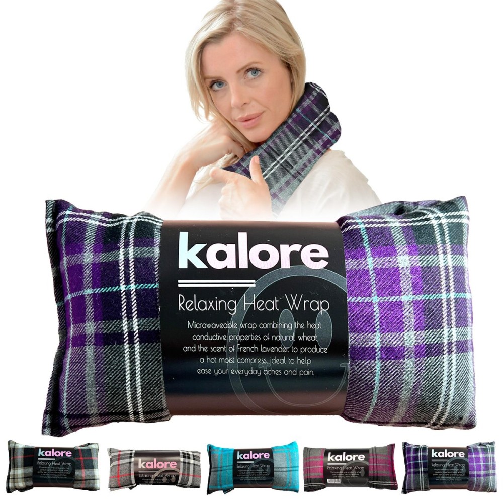 Microwavable Heating Pads for Winter Warmth, Back, Stomach & Head Comfort - Kalore Soft Cotton Tartan Neck Wrap - Even Heat Distribution Hot Compress Bag - Wheat Heat Pad XL - Unscented - Purple