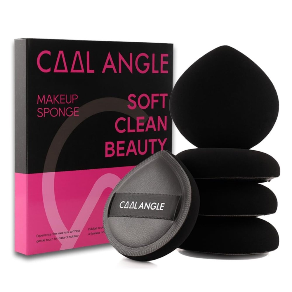 COOL-ANGLE 5Pcs Makeup Sponge Latex-Free Soft Blender Sponge Perfect for Liquid Foundation Concealer Cream Powder, Beauty Sponge Gift Set for Long-lasting and Natural Makeup, Black, Medium