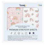 TotAha Pink Rainbow Crib Sheets Girl - Hypoallergenic, Silky Comfort, Buttery Soft, Calming Effect, All-Season Premium Stretchy Jersey-Knit Sheets, 9\'\' Extra Deep Pocket-2 Pack