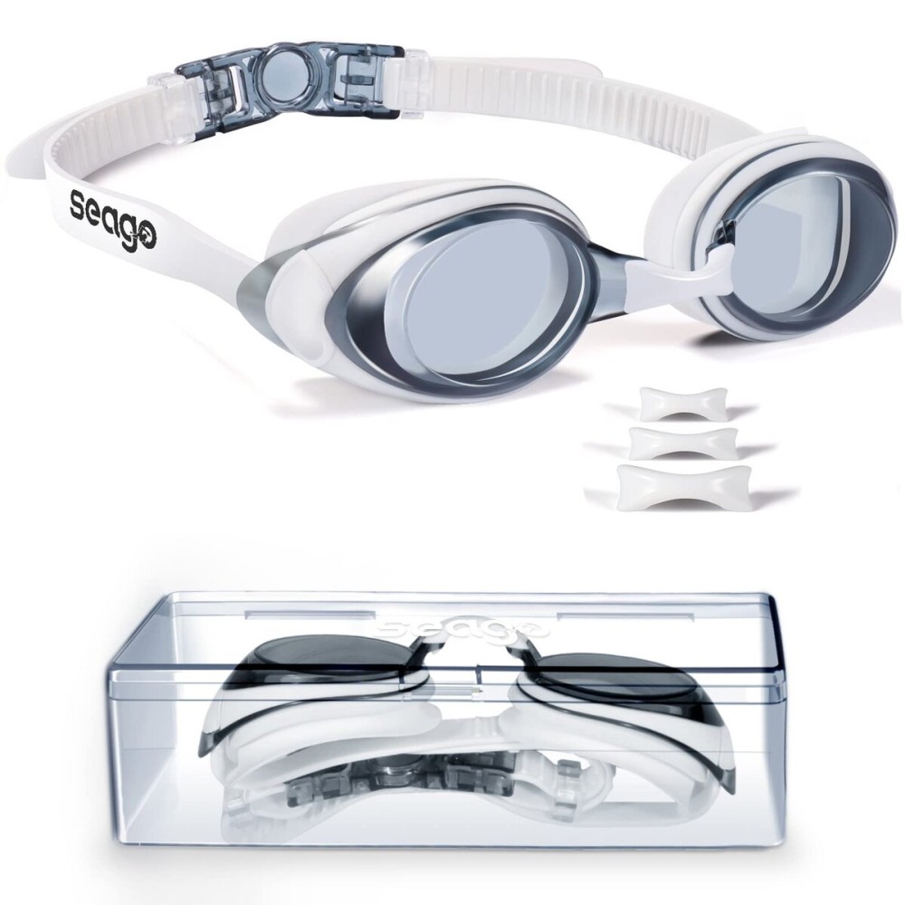 Seago Shortsighted Swimming Goggles Nearsighted Swim Goggles Anti Fog UV Protection Fit for Adult Men Women Youth Junior, No Leaking Clear Vision Pool Swim Glasses Tinted Flat Lens with 3 Nose Pieces