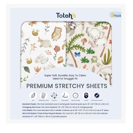 TotAha Premium Soft Graco Pack n Play Sheets Fitted, Super Stretchy Jersey Knit Mini Crib Sheets Fitted, Silky Comfort Pack and Play Mattress Sheets, 2 Pack (Happy Zoo & Jungle)