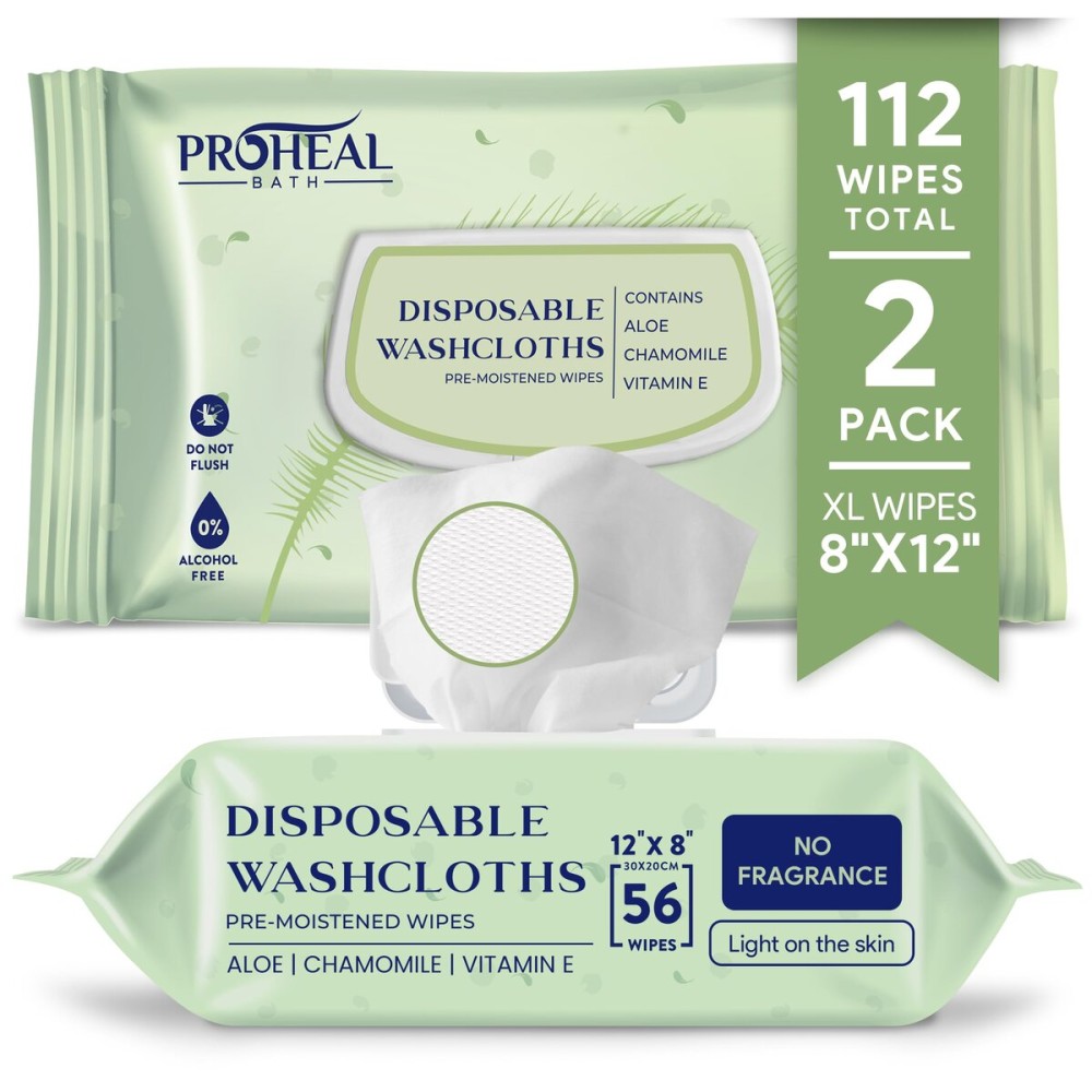 Large Wet Wipes for Adults - 2 Pack of 12x8 Disposable Body Wipes - Fragrance Free with Aloe, Chamomile, and Vitamin E - for Bathroom and Travel