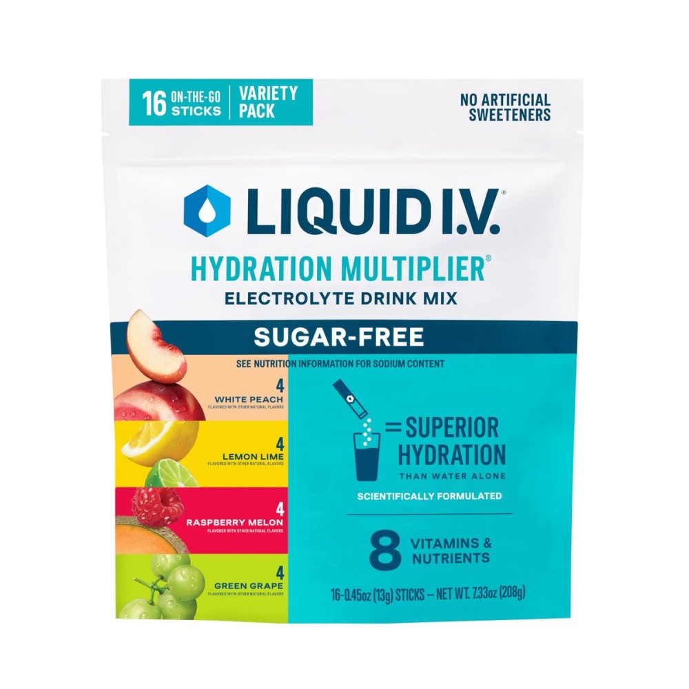 Liquid I.V. Hydration Multiplier Sugar-Free Variety Pack - Raspberry Melon, Lemon Lime, White Peach, Green Grape (Variety Pack)