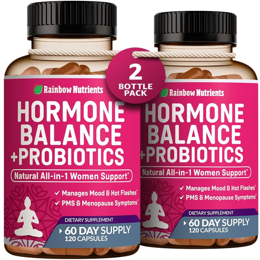 (2 Pack) Hormone Balance + Probiotics for Women (3450mg) Natural Relief for Menopause, Hot Flashes, PMS, Bloating | 4:1 Chasteberry, Dong Quai, Black Cohosh | Non GMO|240 V Capsules