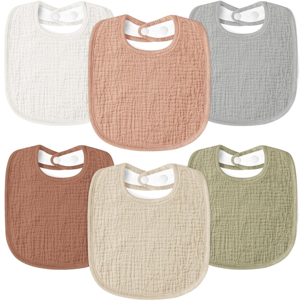 Susurration Muslin Baby Bibs 6 Pack Bandana Drool Bibs,Soft Square Adjustable Baby Drooling Bibs for Unisex Girls & Boys(Brown)