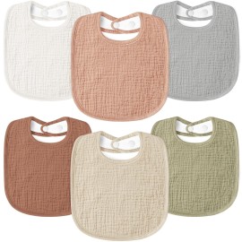 Susurration Muslin Baby Bibs 6 Pack Bandana Drool Bibs,Soft Square Adjustable Baby Drooling Bibs for Unisex Girls & Boys(Brown)