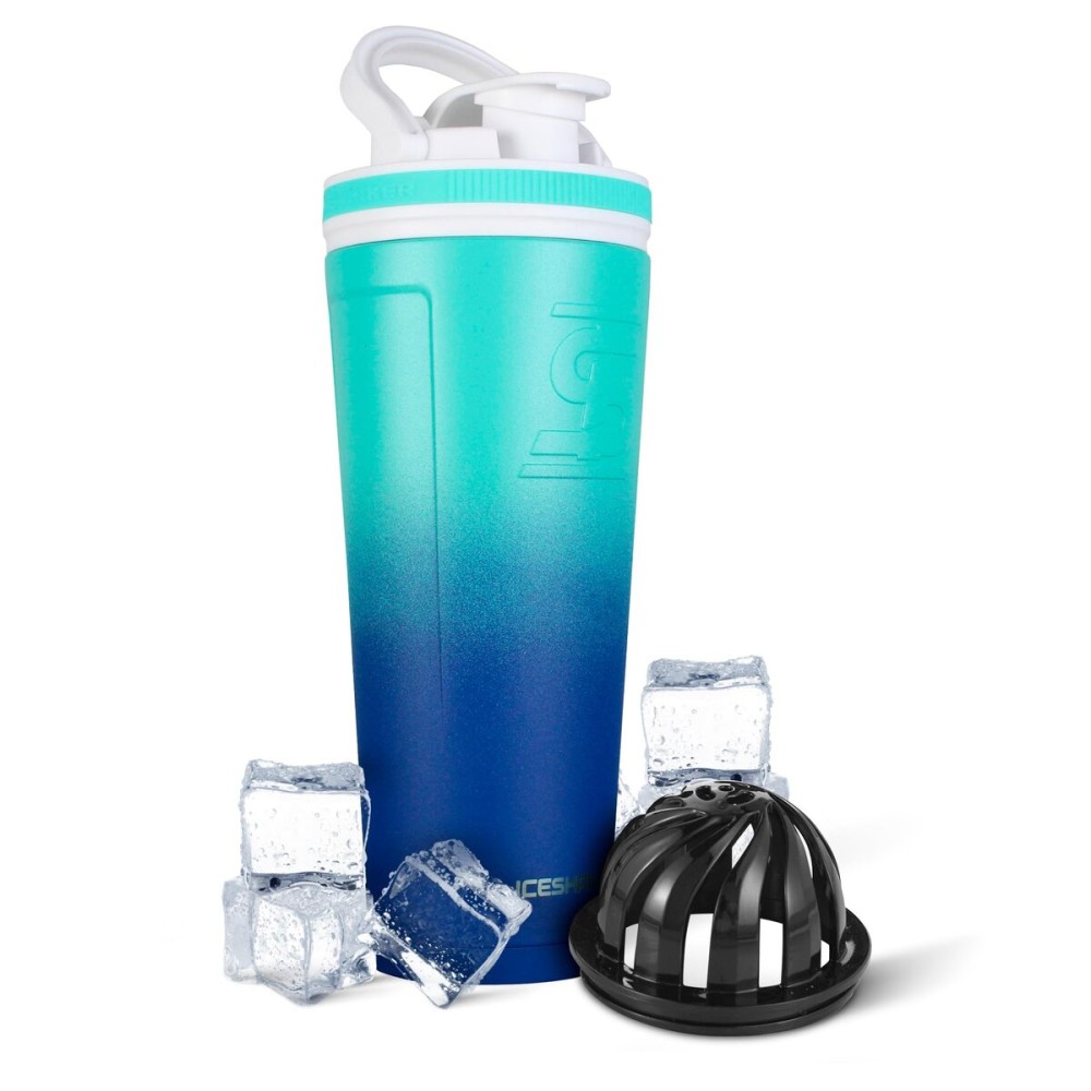 Ice Shaker Insulated Stainless Steel Shaker Bottle | 36oz, Navy/Mint | Cold for 30+ Hours | Insulated Cup with Twist-on Agitator | Odor-Free Bottle for Protein Shakes, Water, Smoothies, Cocktails